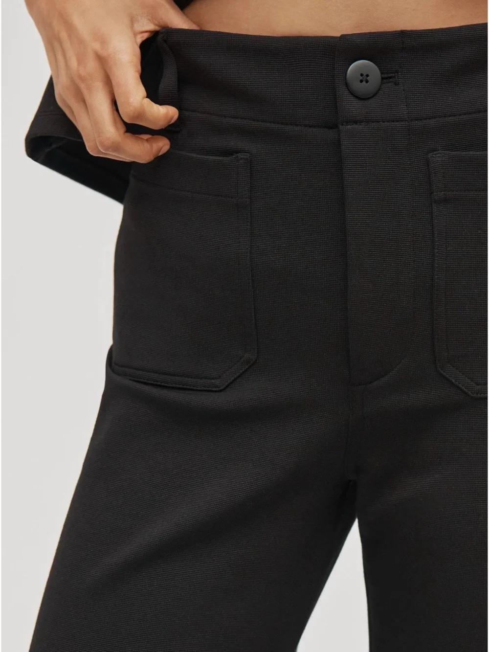 Maeve Colette Knit High-Rise Wide-Leg Cropped Pant in Black Onyx